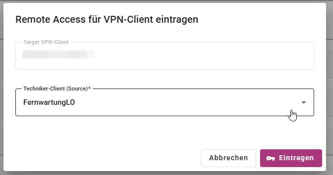 Remote Access Verbindung anlegen Dialog