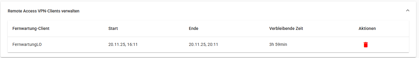Remote Access Verbindung Liste